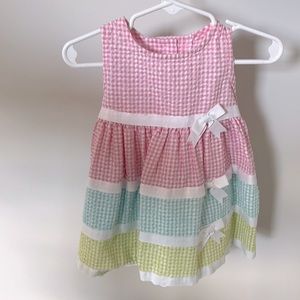 EASTER dress 12 months seersucker dress colorful pink blue and green